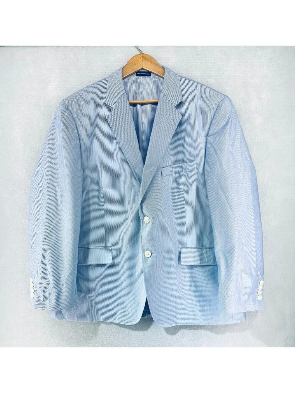 Stafford Blazer Mens 44S Blue Cotton Blend Sport Coat Jacket Seersucker Wedding